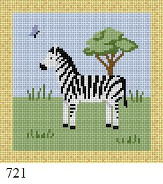 Animal 721 Susan Roberts Needlepoint ZEBRA, 5" SQUARE - 18 MESH