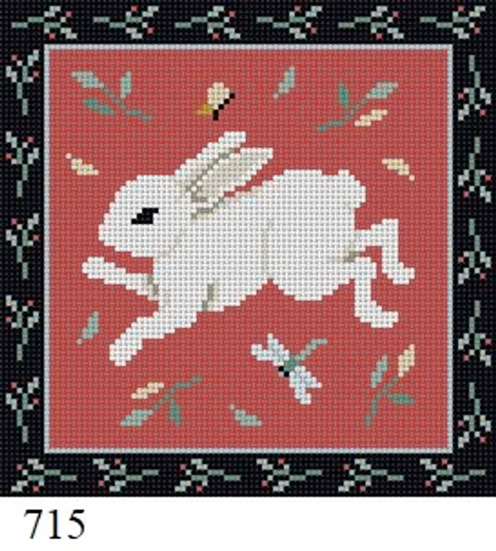 Animal 715 Susan Roberts Needlepoint FOLK ART RABBIT, 5" SQUARE - 18 MESH