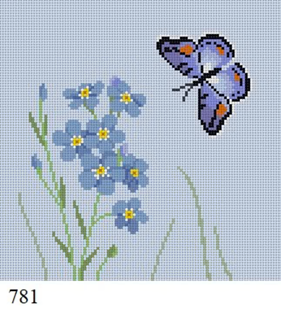 Floral & Nature 781 Susan Roberts Needlepoint BUTTERFLY, 6" SQUARE - 18 MESH