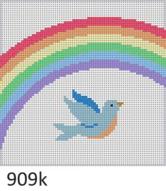 Floral & Nature 909k Susan Roberts Needlepoint BLUEBIRD RAINBOW, 6" SQUARE - 13 MESH