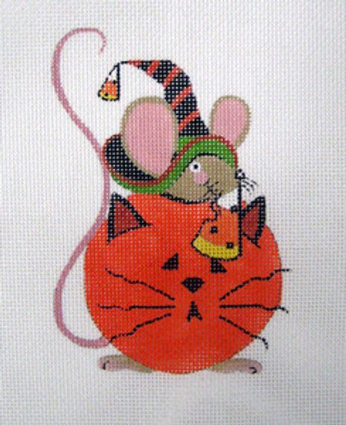 LD-02 Mouse in Pumpkin Cat 3 ½ x 5 18 Mesh LAINEY DANIELS