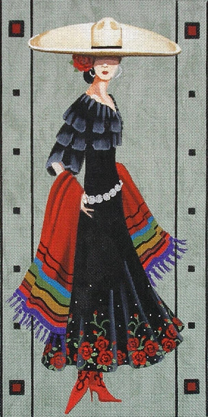 5014 Leigh Designs Cancun Carmen 8" x 16" 18 Mesh Cowgirl Canvas Only Inquire If Stitch Guide Is Available