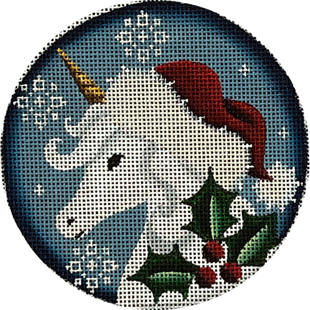 1075a Christmas Unicorn 4" Round 18 Mesh Rebecca Wood Designs!