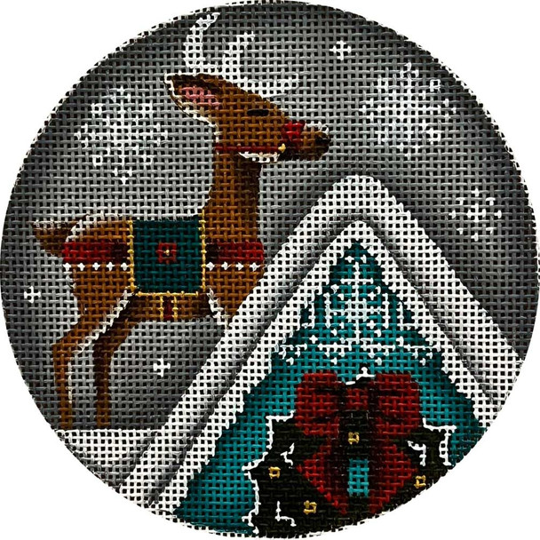 1076b Teal Reindeer 4" Round 18 Mesh Rebecca Wood Designs (Fall 2024)