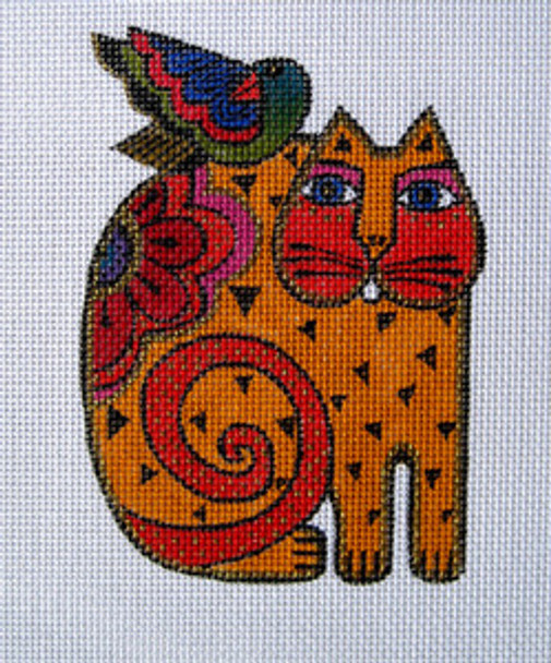 LB-26 Orange Cat with Bird 4 ½ x 6 13 Mesh LAUREL BURCH