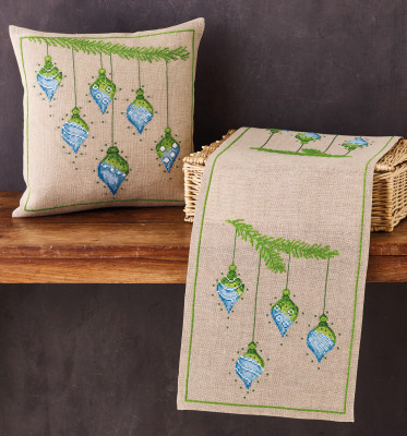 834208 Christmas Ornaments Cushion (top left) Permin Kit