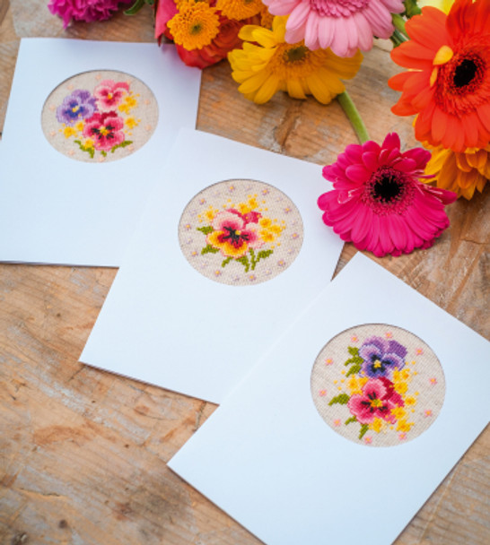 PNV174604 Violets Greeting Cards (set of 3) Vervaco