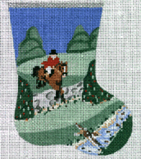 PP175AB Fox Hunt Scene 4 x 5.25 18 Mesh  MINI Stocking With Stitch Guide Painted Pony Designs