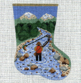 (PPD) PP175AC Fly Fishing Scene 4 x 5.25 18 Mesh MINI Stocking Painted Pony Designs