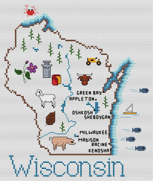 Wisconsin Map 97w x 113h Sue Hillis Designs