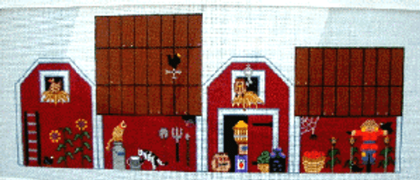 (PPD) PP241AA 3D House: Red Country Barn 19.5 x 6.4 4” finished 18 Mesh Painted Pony Designs