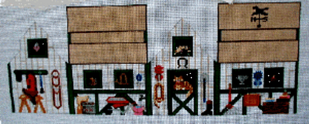 (PPD) PP242AA 3D Equestrian Barn 19.5x6.5 4” finished 18 Mesh Painted Pony Designs