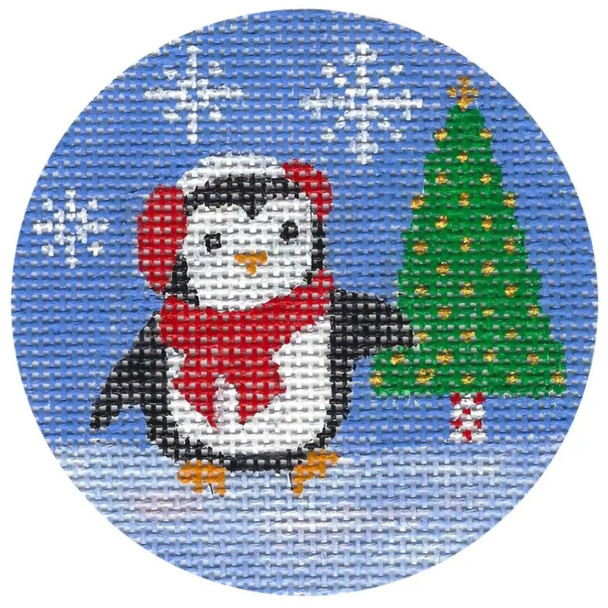 DK-EX 55 Penguin w/Xmas Tree 13 Mesh  4” Round Designs by Karen
