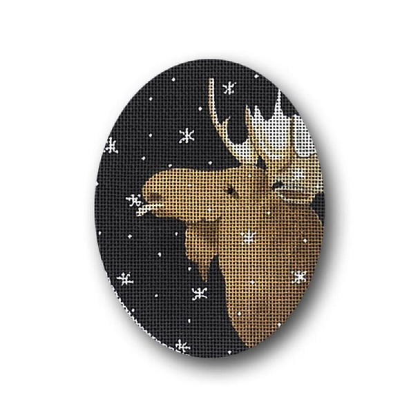 GD-XO 29 Moose Catching Snowflakes 4 x 5 Oval 18 Mesh Ornament Ginny Diezel