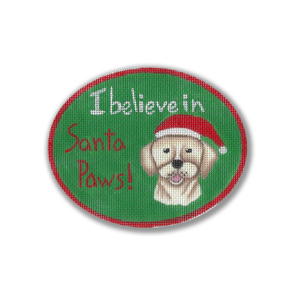 GD-XO 47 Dog - I Believe in Santa Paws 5 x 4 Oval 18 Mesh Ornament Ginny Diezel