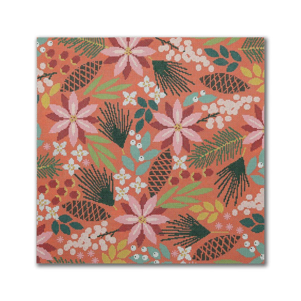 KR-PL 07 Pine Cone & Berries 12” sq 18 Mesh Kate Rhees