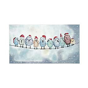 ML-PL 02 Birds on a Wire w/Santa Hats 9 x 5 18 Mesh Maya Lindberg