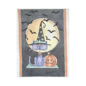 SS-PL 09 Cat, Pumpkin and Bats  8 x 11  18 Mesh Simply Shelly