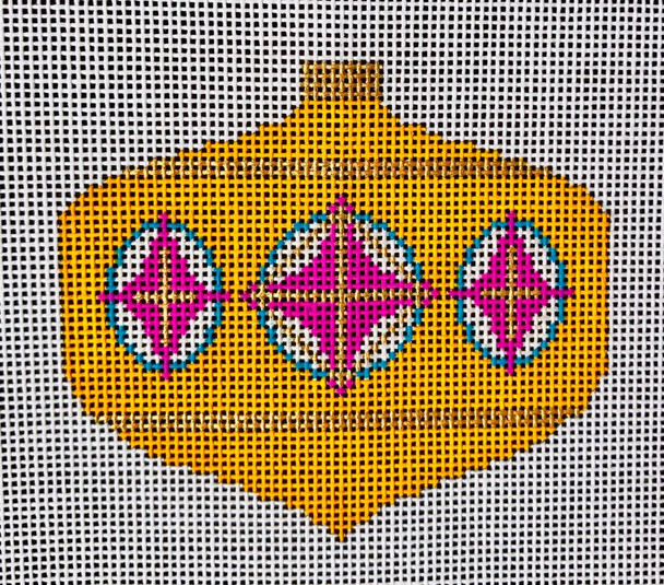 CH405Z MCM Ornament - Orange Square Ball 3 1/8 X 3 1/2 18 Mesh EyeCandy Needleart