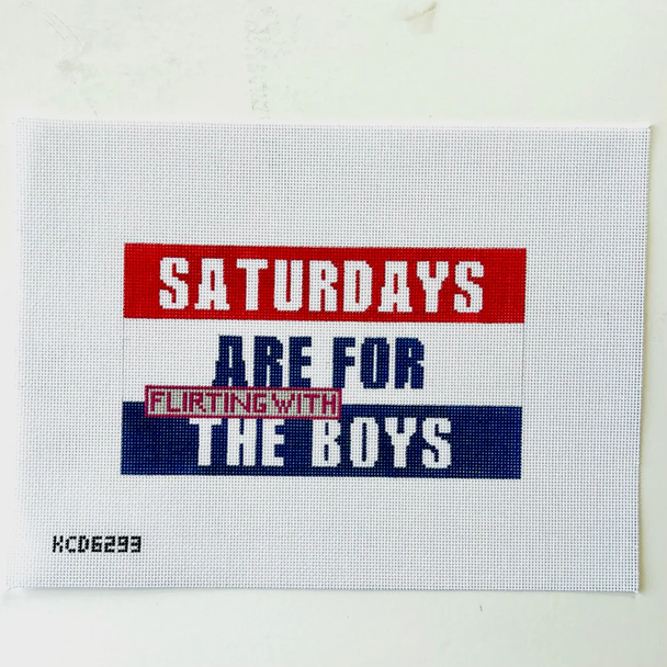 Saturdays are for the Boys Acrylic Purse Insert Canvas 7" X 4" 18 Mesh Moo Moo Designs