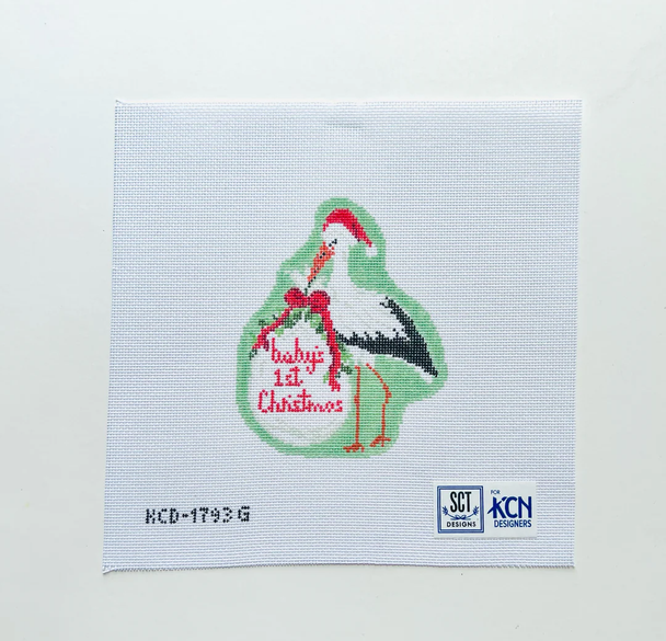 Baby's First Christmas Green Stork Printed 4 3/4" X 5 18 Mesh SCT Designs (KCN)