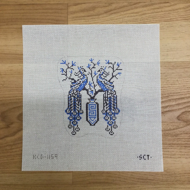 Two Peacocks 4 1/4" X 5" 18 Mesh SCT Designs (KCN)