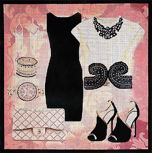 Fashion EN-6b Ecru & Black Dress Ensemble 11 x 11"  18 Mesh Lani Enterprises