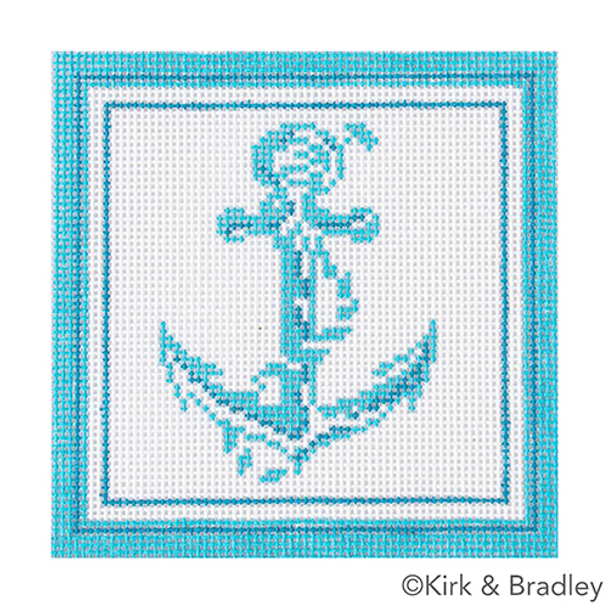 KB 1657 - Nautical Coaster - Anchor in Aqua 4" Square 18 Mesh Kirk And Bradley Designs