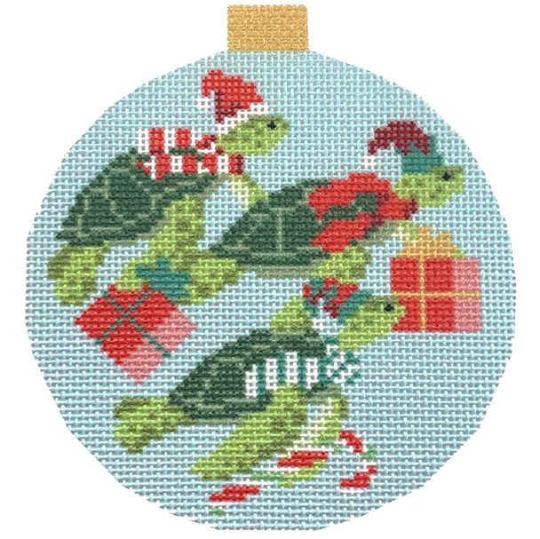 KB 1676-P - Festive Sea Friends - Sea Turtles 4" Round 18 Mesh Kirk And Bradley Designs