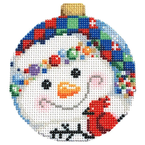 NTG TS335 Checked Hat Snowman Ball Ornament 3.5" x 3.25" 18 Mesh Two Sisters Designs