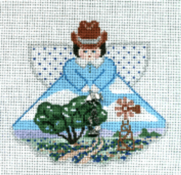 PP994BY Angel with charms: Texas Hill Country (windmill) 18 Mesh 5.25x4.5 Painted Pony Designs