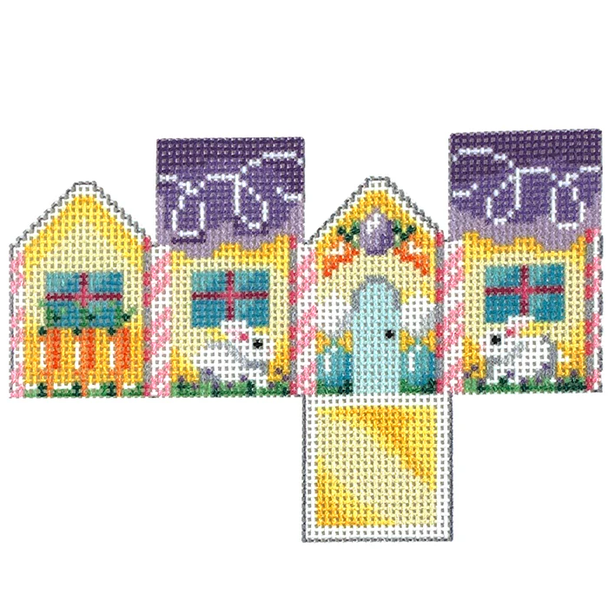 NTG TS402 Easter Bunny/Carrots Mini Cottage 3.25" x 4.75"  18 Mesh Two Sisters Designs