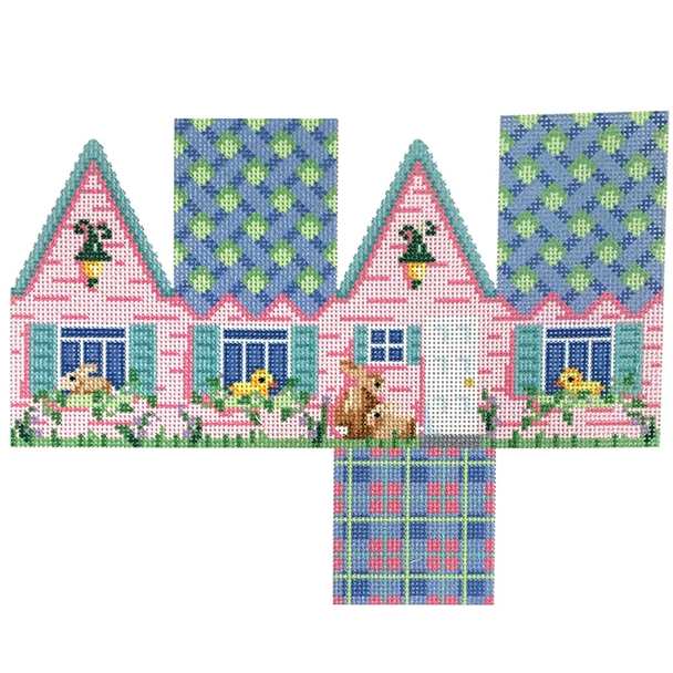 NTG TS381 Easter Cottage Blue Lattice Roof 6" x 8" 18 Mesh Two Sisters Designs
