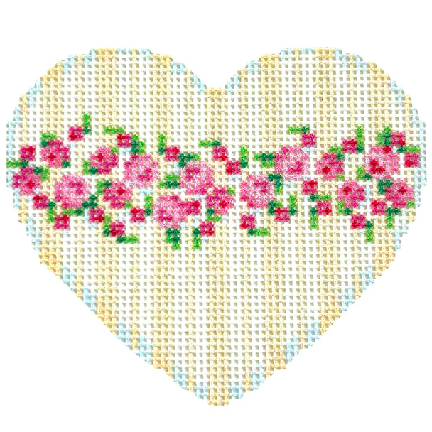 NTG TS478 - Rosebud/Stripe Medium Heart 3" x 3.5" 18 Mesh Two Sisters Designs