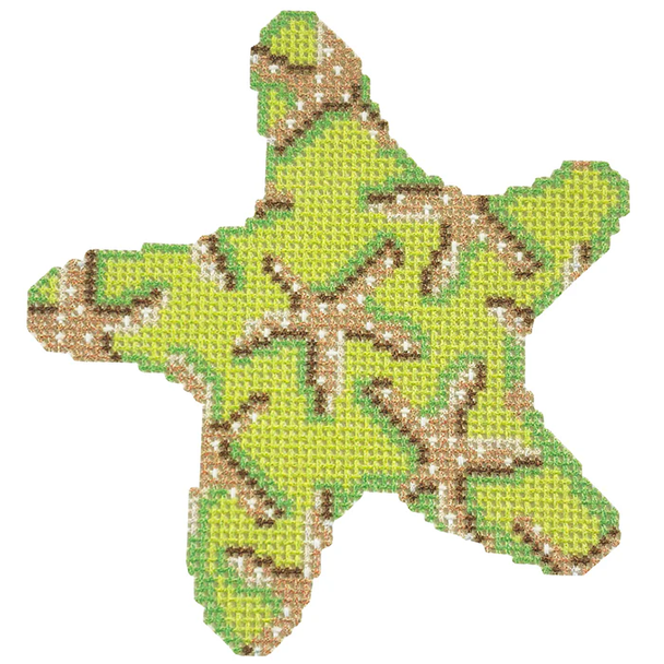 NTG TS680 - Starfish on Lime Starfish 4" x 4"  18 Mesh Two Sisters Designs