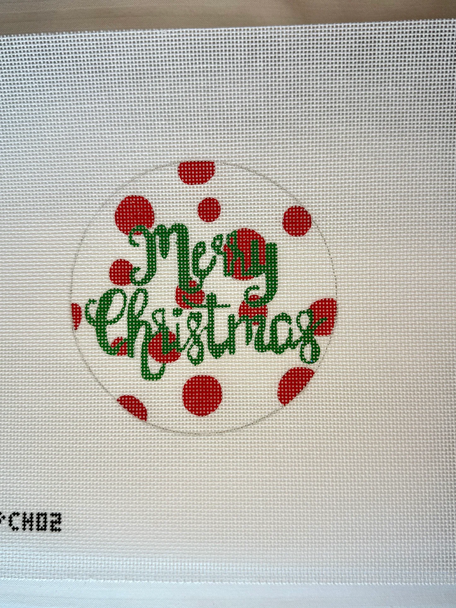APCH02 - "Merry Christmas" 18 mesh – stitch painted  4.25" round  A Poore Girl Paints