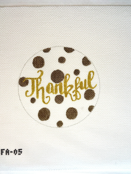 APFA05 - "Thankful" Canvas 18 mesh – stitch painted 4" round A Poore Girl Paints