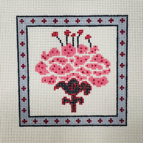 KR-7R KATIE RIDDER RASPBERRY PEONY COASTER 4" x 4 18 Mesh BARGELLO NEEDLEPOINT