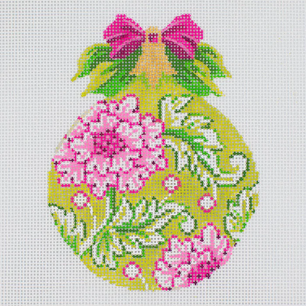 Ornament KAH50-18 Green & Pink Floral Ball 3.5"w x 4.75"h  18 Mesh KELLY CLARK STUDIO, LLC