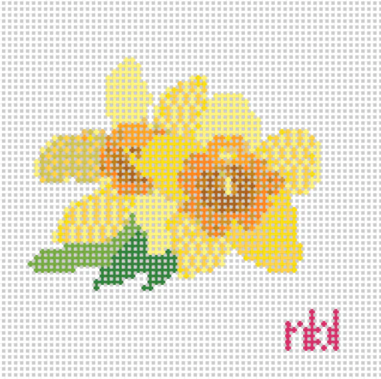 Daffodil - BW2022NBL 4" Square on 13 Mesh Needlepoint by Laura