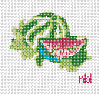 Watermelon - BW2074NBL  4" Round on 13 Mesh Needlepoint by Laura