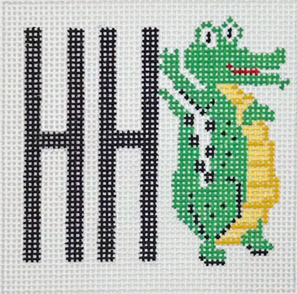 DC 12B - Hilton Head Gator Coaster 4" Square on 18 Mesh Blue Wates Needlepoint
