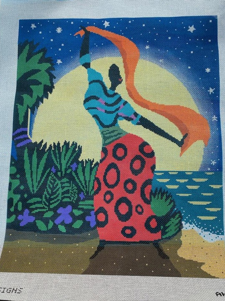 Hummel 1 - Lady in the Moonlight Canvas 16 1/2" x 19 1/2" on 13 Mesh Amos Hummel