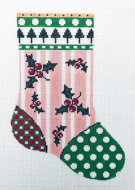 Christmas KPS 7 Christmas Stocking-Floating Holly 7" x 5" 18 Mesh Kangaroo Paw Designs