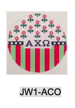Sorority JW1 ACO w/flowers and stripes-Alpha Chi Omega 4.75" round 18 Mesh Officially Licensed Kangaroo Paw Designs