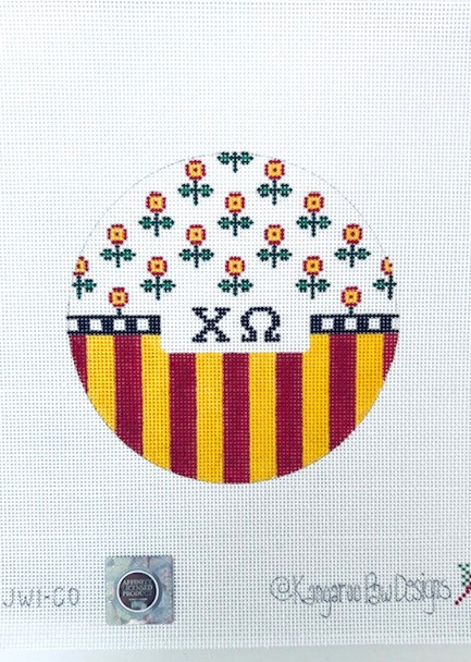 Sorority JW1 CO w/flowers and stripes-Chi Omega 4.75" round 18 Mesh Officially Licensed Kangaroo Paw Designs
