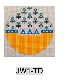Sorority JW1 TD w/flowers and stripes-Delta Delta Delta 4.75" round 18 Mesh Officially Licensed Kangaroo Paw Designs
