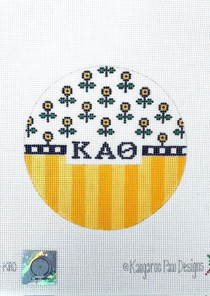 Sorority JW1 KAO w/flowers and stripes-Kappa Alpha Theta 4.75" round 18 Mesh Officially Licensed Kangaroo Paw Designs