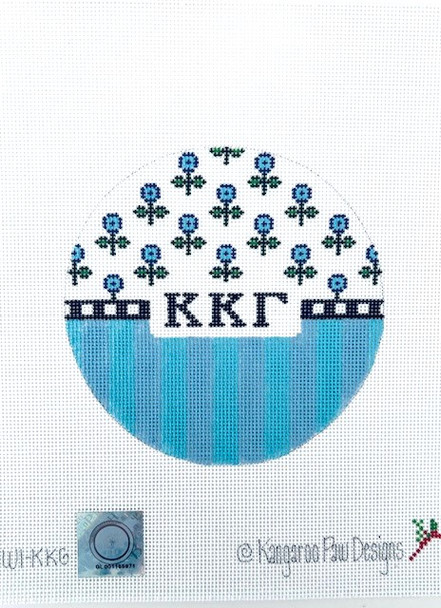 Sorority JW1 KKG w/flowers and stripes-Kappa Kappa Gamma  4.75" round 18 Mesh Officially Licensed Kangaroo Paw Designs