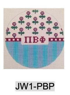 Sorority JW1 PBP w/flowers and stripes-Pi Beta Phi 4.75" round 18 Mesh Officially Licensed Kangaroo Paw Designs